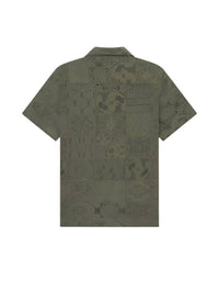 Les Deux Men's Hector Lace Short Sleeve Shirt in olive night - men's shirt - detail view