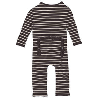 Kickee - Baby's Bamboo Print Muffin Ruffle Coverall with 2 Way Zipper