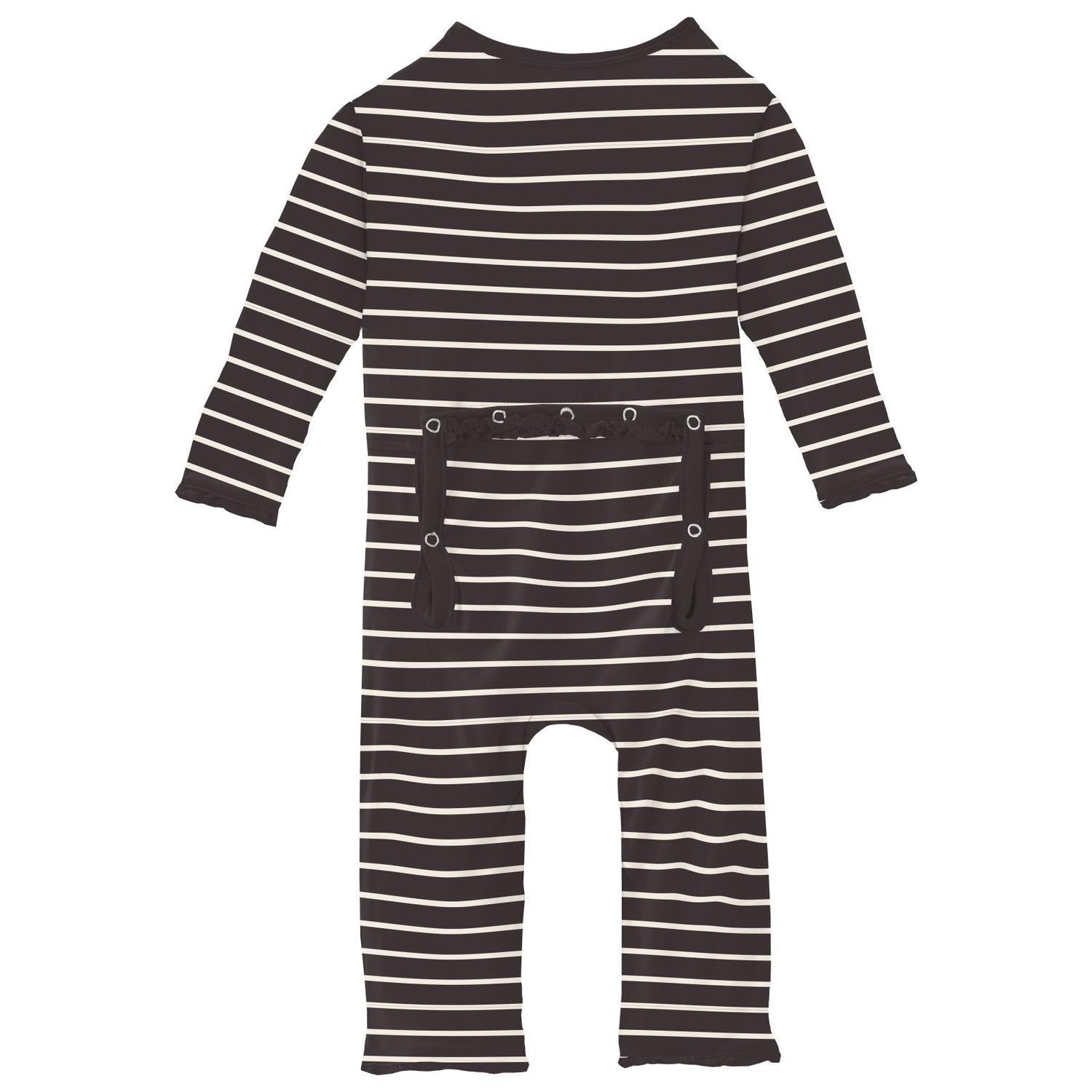 Kickee - Baby's Bamboo Print Muffin Ruffle Coverall with 2 Way Zipper