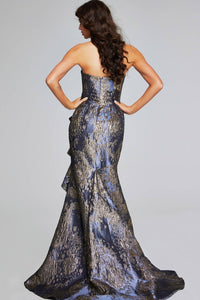 JOVANI Strapless Gown With Cascading Ruffle in gunmetal gold - women's dress - alternate view