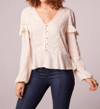 B.O.G. Collective - Sandy Ruffle Long Sleeve Button Blouse