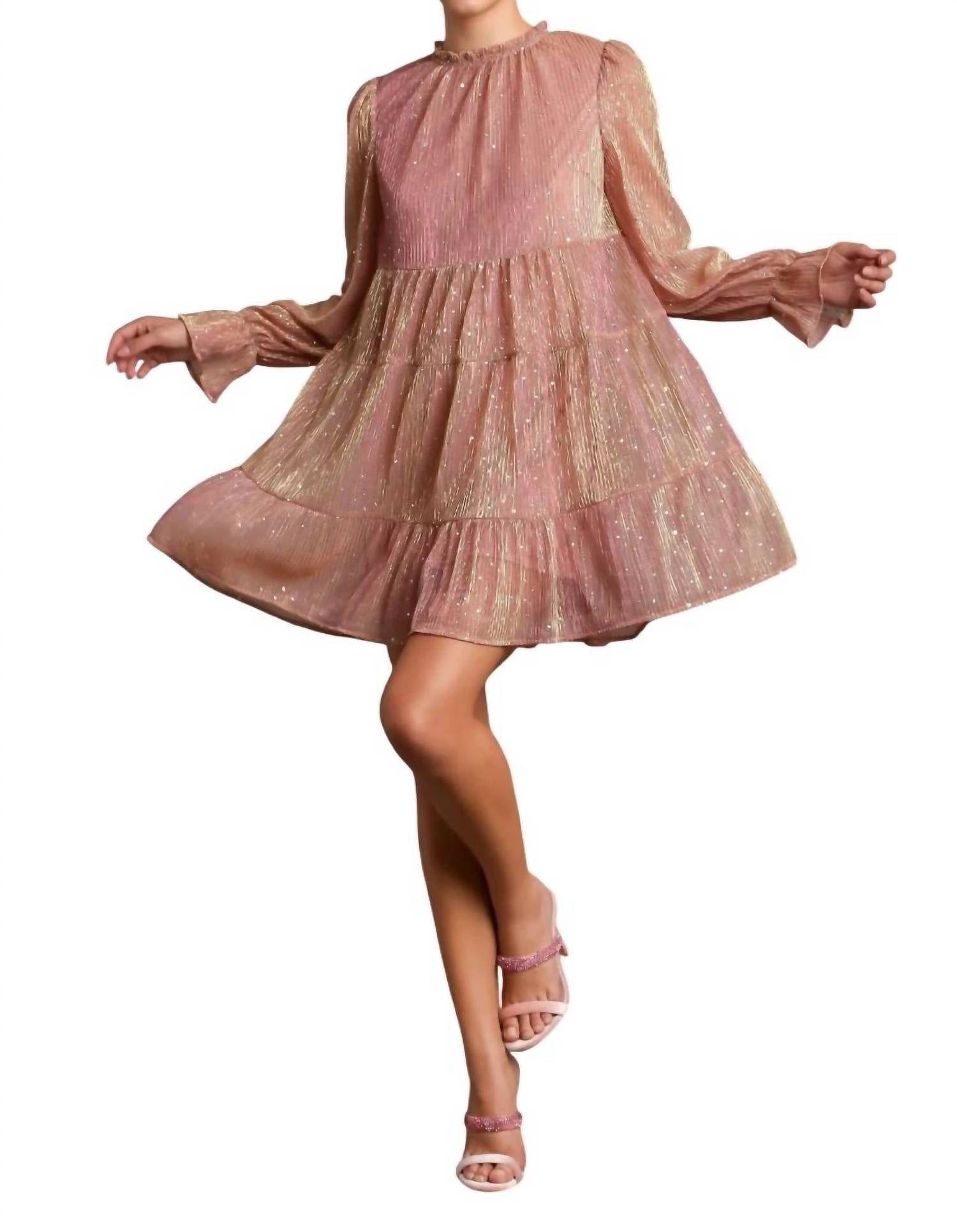 Umgee - Rhinestone Embellished Tiered Metallic Dress