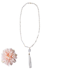 Grace + Emma - Women's Druzy Stone Pendant And Clear Beaded Tassel Necklace