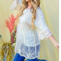 And The Why - Boho Floral Embroidered Mesh Tunic Top With Lining
