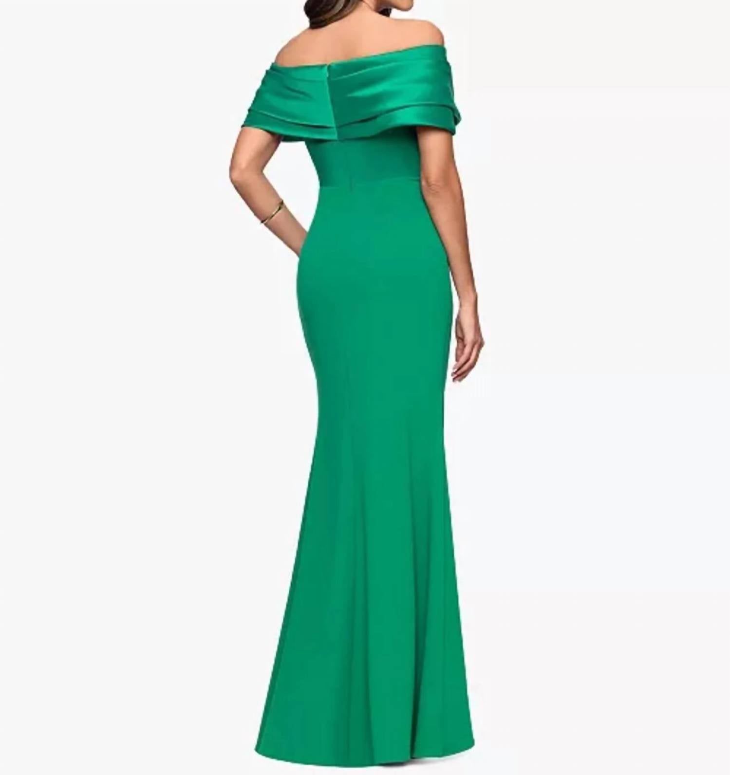 Betsy & Adam - Off The Shoulder Colorblocked Gown