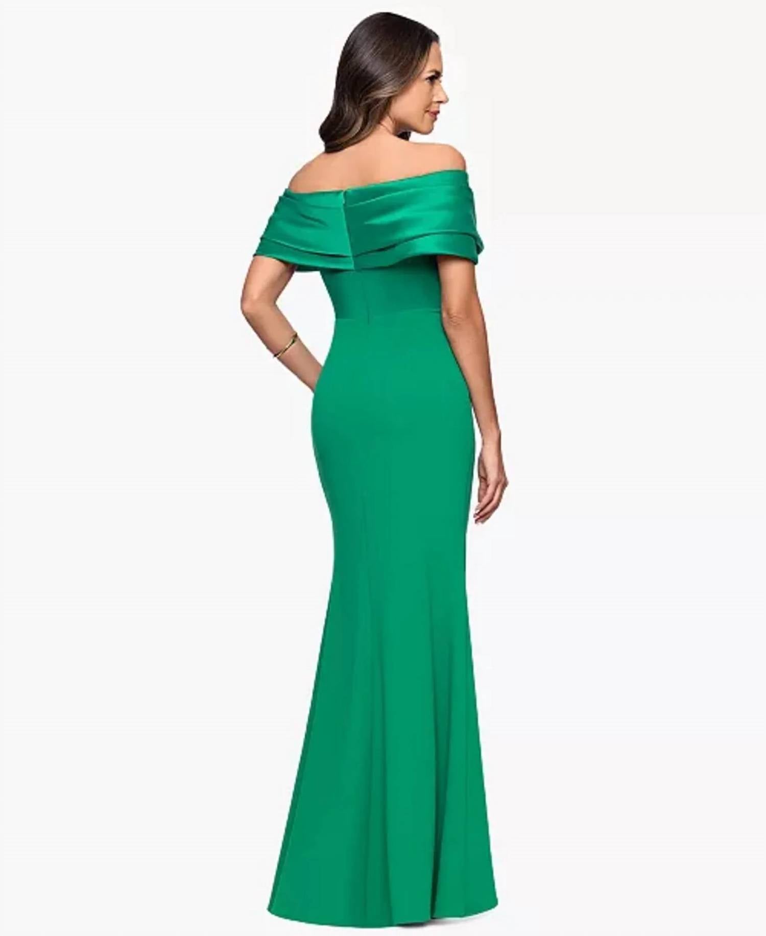 Betsy & Adam - Off The Shoulder Colorblocked Gown