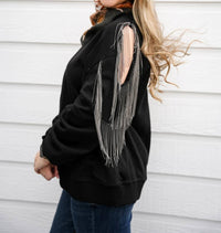 Fantastic Fawn - Fringe Cold Shoulder Knit Sweatshirt