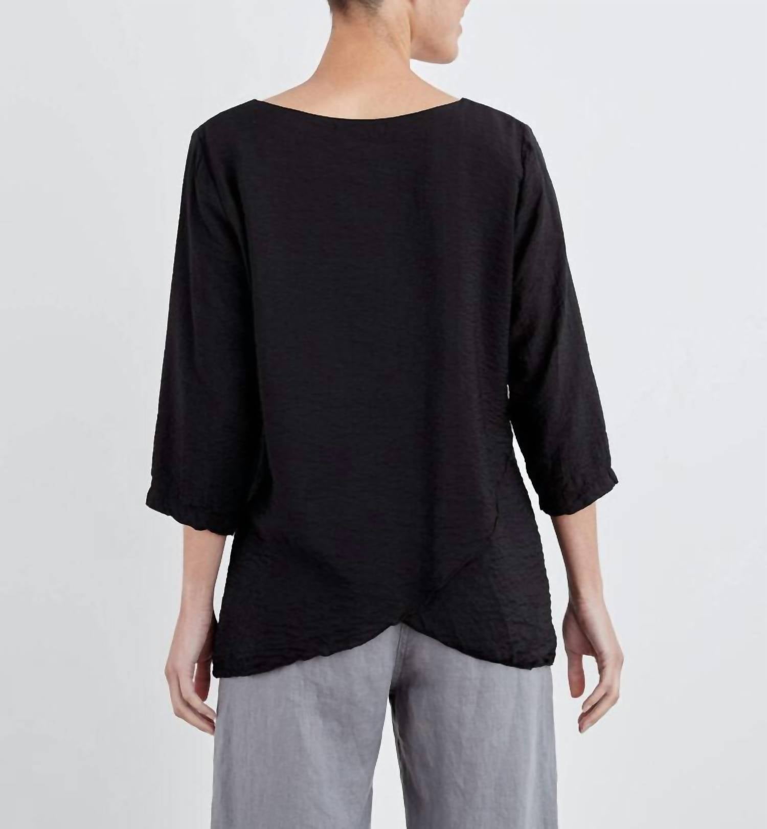 cut loose Double Layer Top in black - women's long sleeve top - detail view