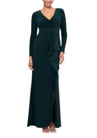 Betsy & Adam - Women's Elle Deep High Ruffled Side Slit Gown Dress