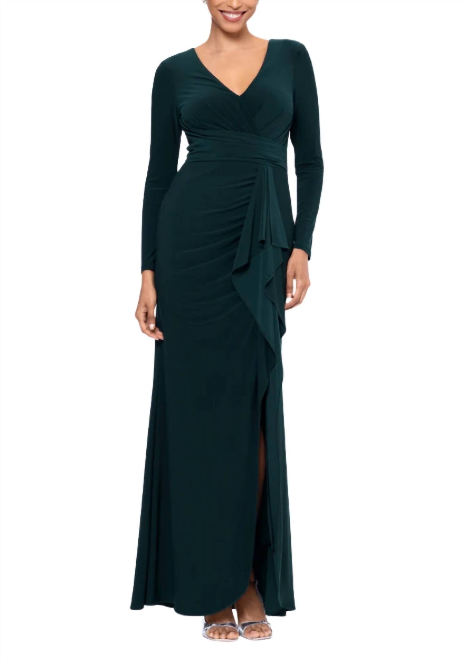 Betsy & Adam - Women's Elle Deep High Ruffled Side Slit Gown Dress