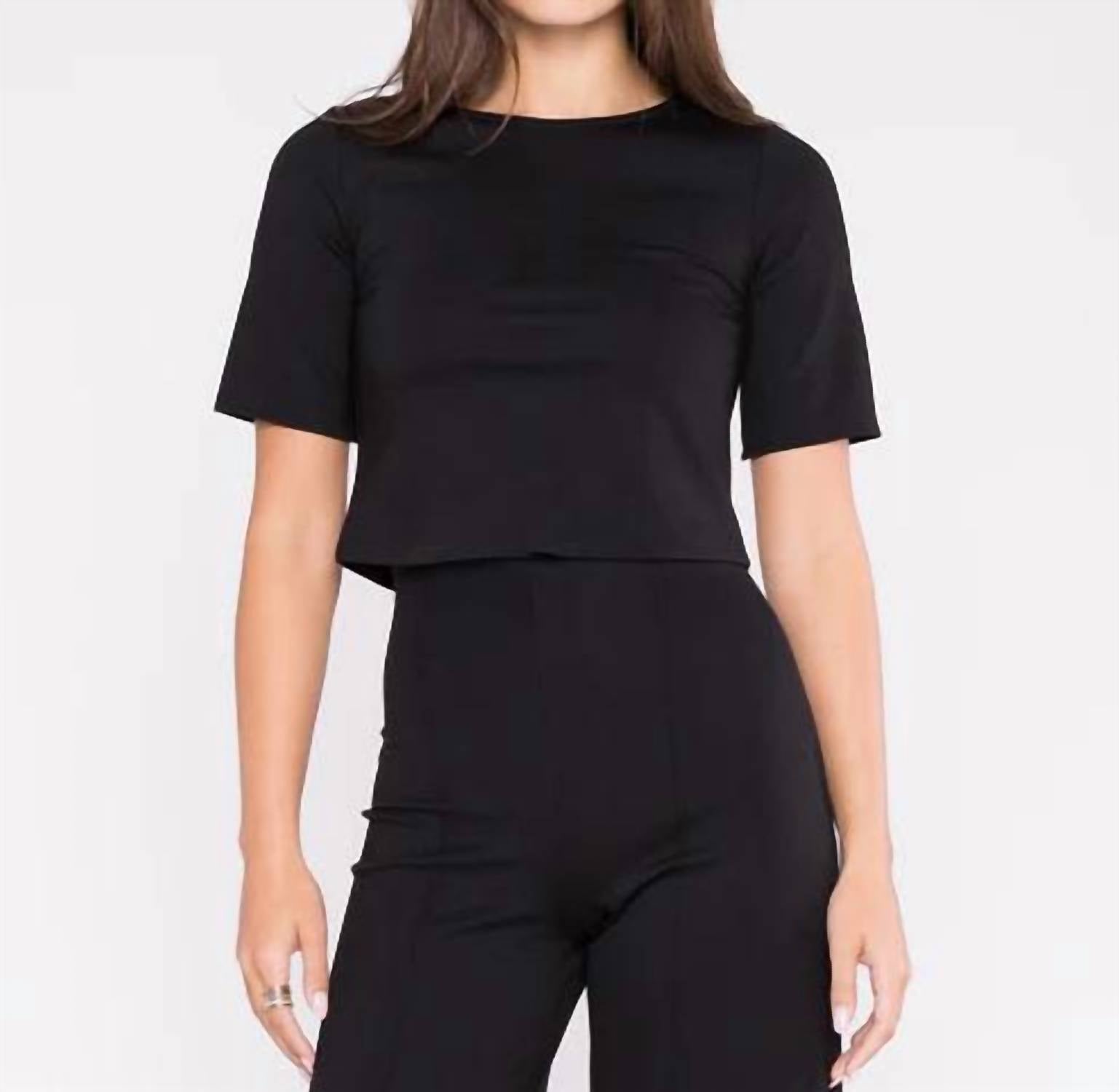 RIPLEY RADER Ponte Short Sleeve Top in black - women's shirt - detail view