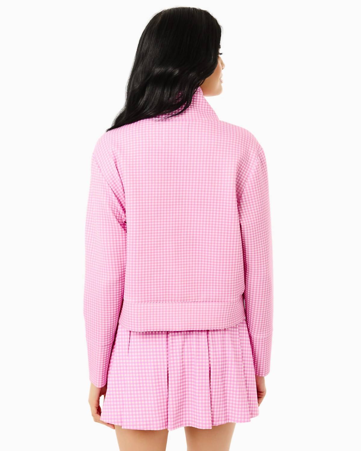 ADDISON BAY Polished Double Knit Everyother Day Quarter Zip Sweatshirt in orchid gingham - women's top - view 5