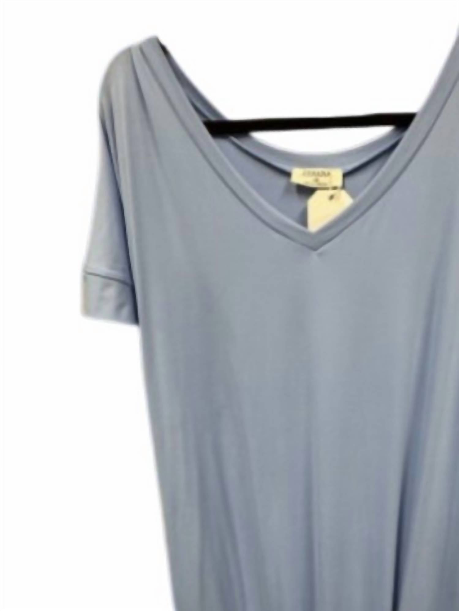 ZENANA Women's Long Tee Dress With Side Slits in sky blue - women's dress - detail view