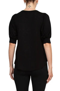 Joan Vass - Short Shirred Sleeve Shirttail Hem Blouse