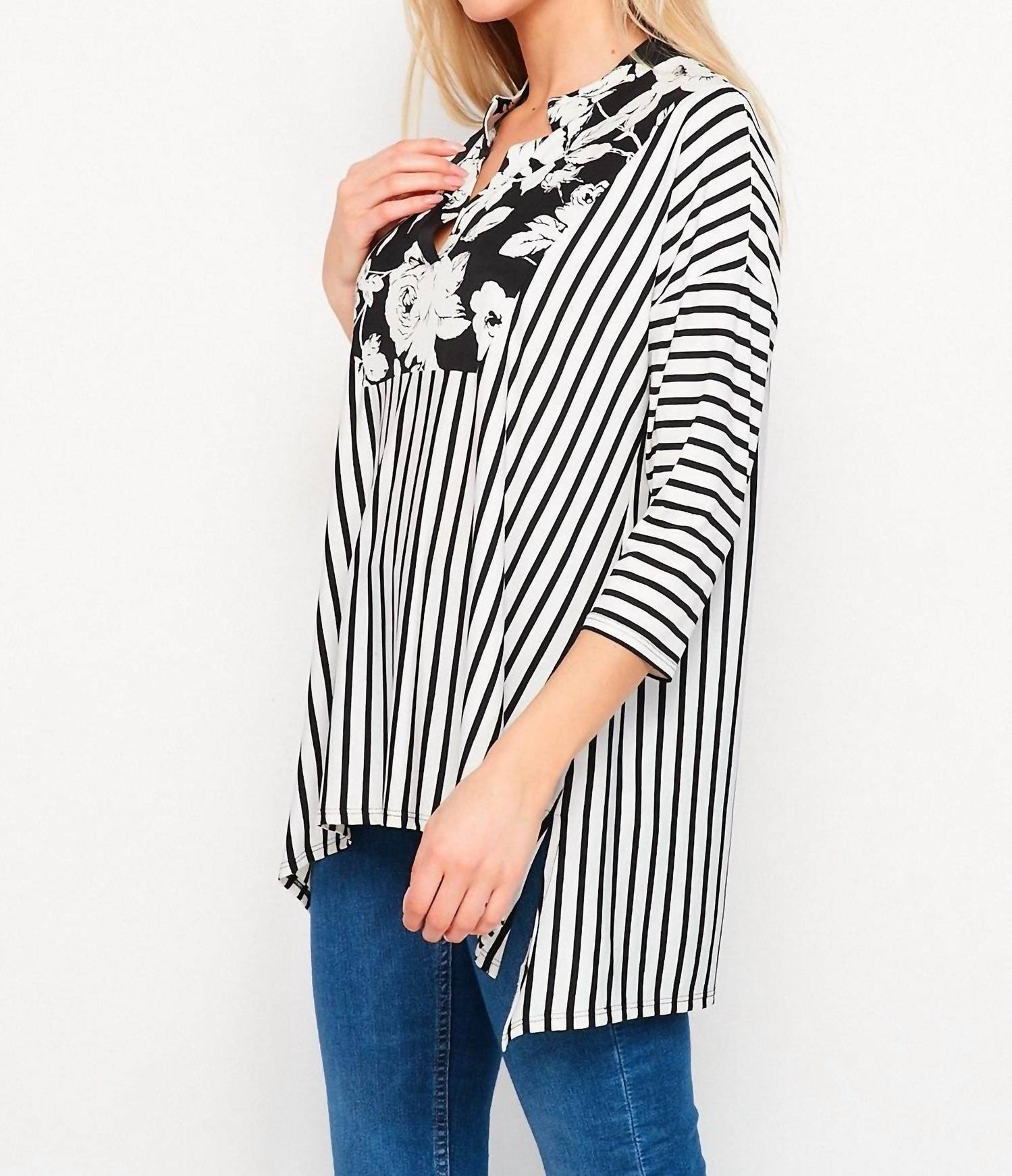 Honeyme - Floral & Striped Gabby Top