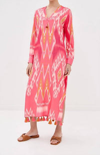 FIGUE Margaux Kaftan in salome ikat sunset coral - women's shirt