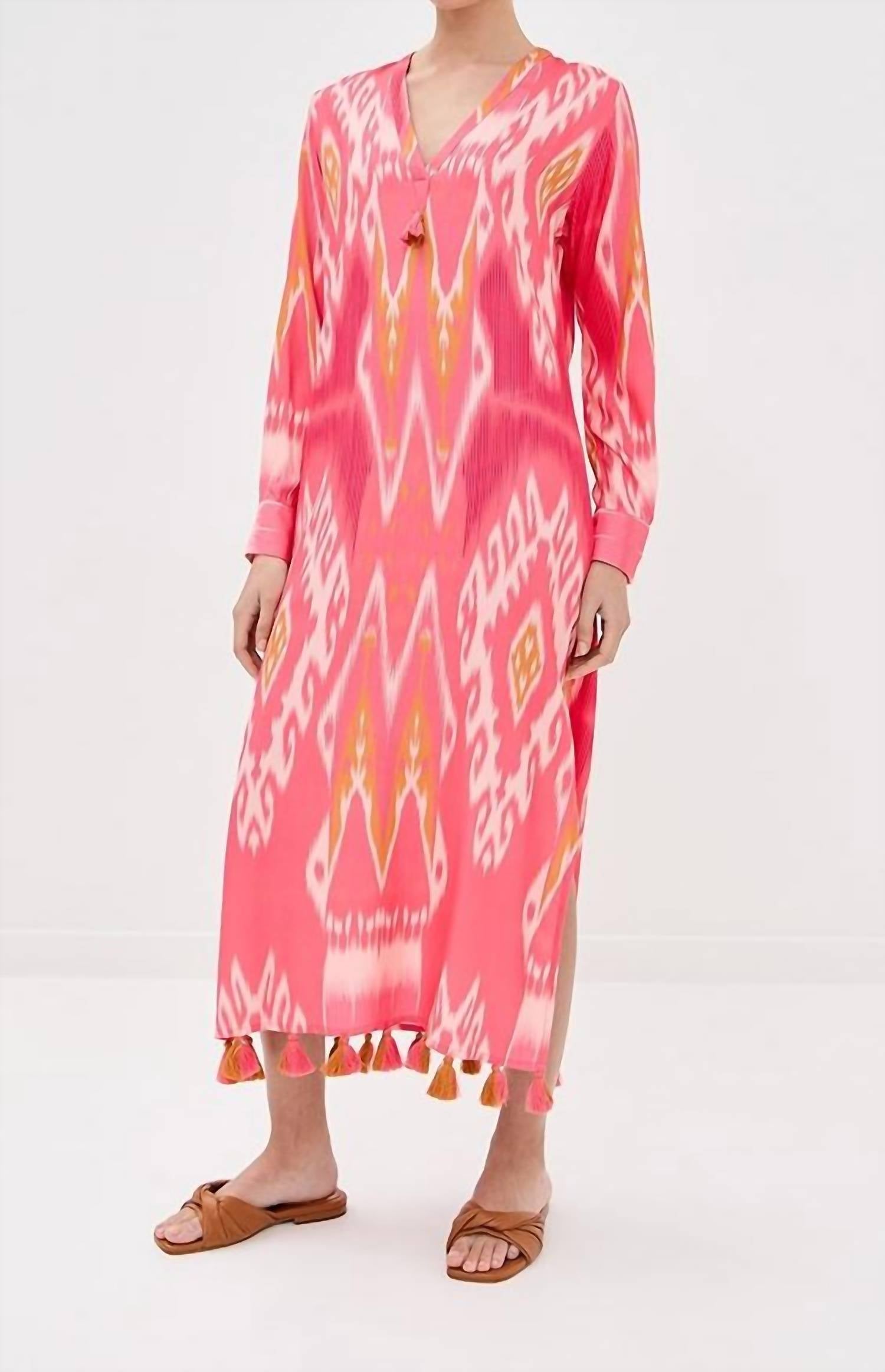 FIGUE Margaux Kaftan in salome ikat sunset coral - women's shirt