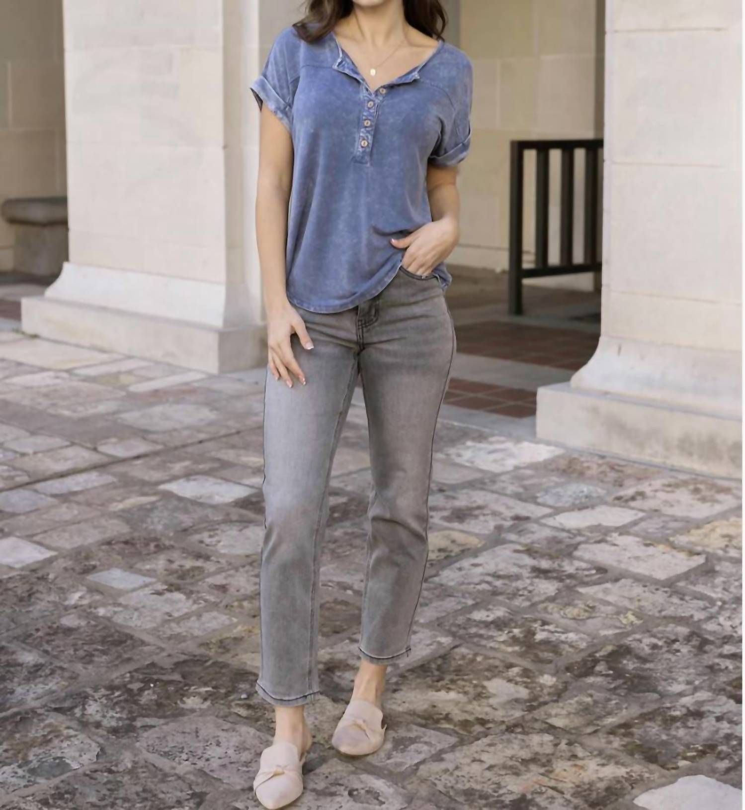 Grace And Lace - Henley Mineral Washed Tee