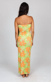 Rusty Hibiscus Maxi Dress in lime - women's dress - detail view