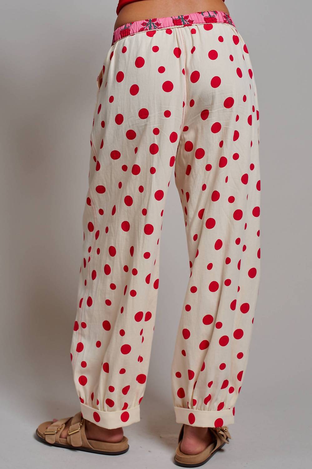Urban Daizy - Retro Polka Dot Elastic Waist Wide-leg Pants