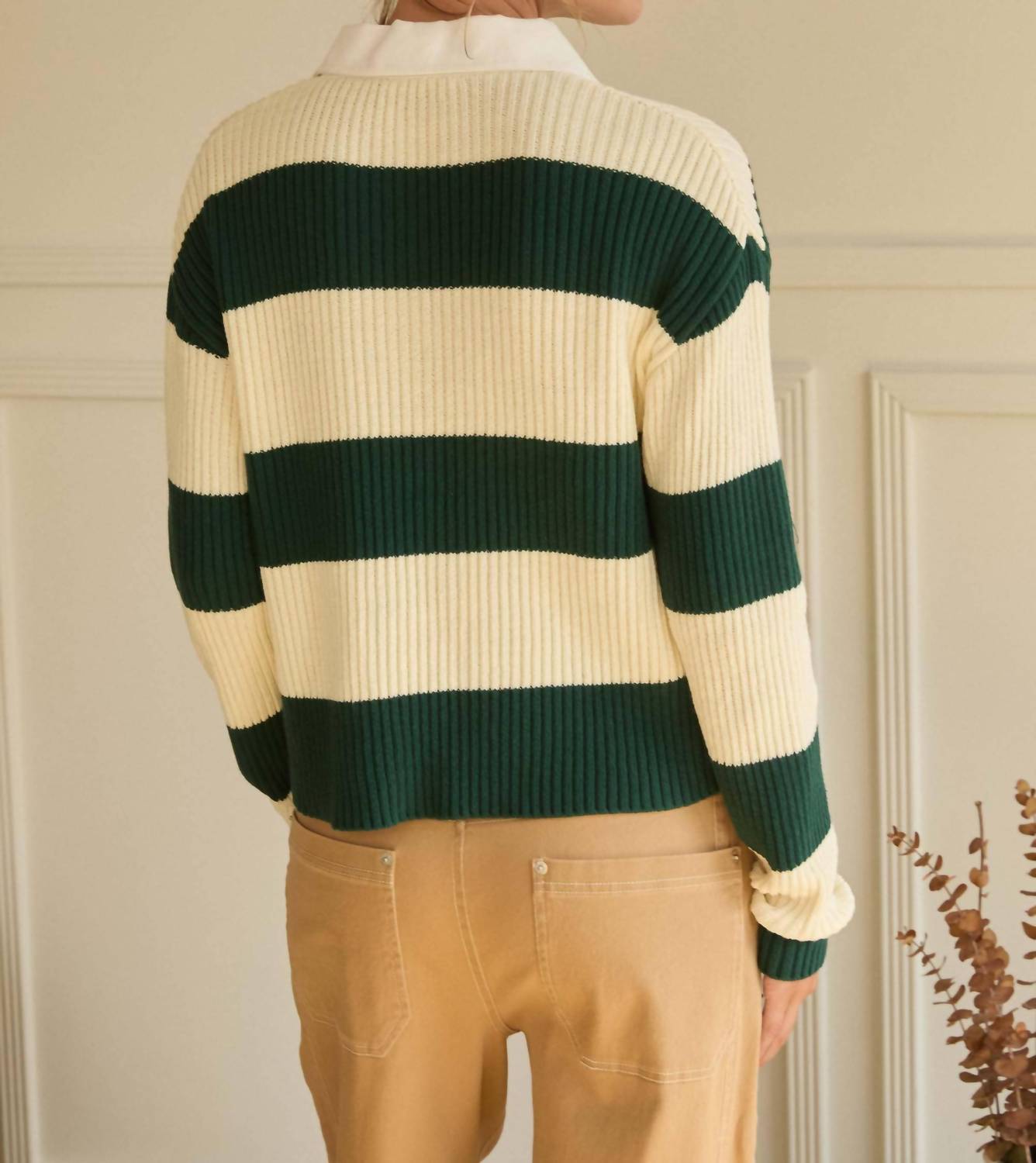 Skies Are Blue - Striped Ribbed Knit Polo Shirt