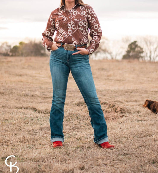 Howdy Hanny - Women's Kalei Vintage Floral Style Pearl Snap Shirt