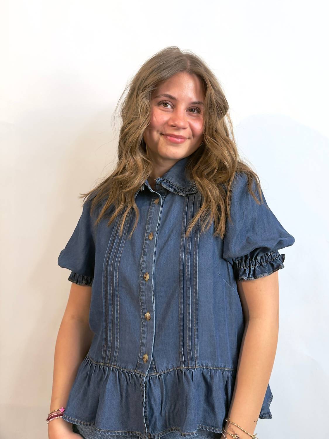 entro Peter Pan Top in denim - women's blouse - alternate view