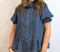 entro Peter Pan Top in denim - women's blouse - detail view