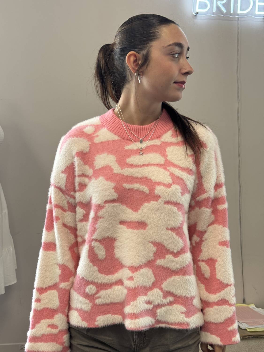 She + Sky - Floral Fuzzy Sweater
