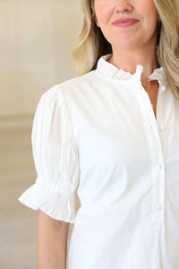Karlie - Solid Poplin Ruffle Neck Pleat Back Tie Dress