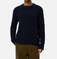 Les Deux Alvin Waffle Crewneck Knit Top in dark navy - men's long sleeve top