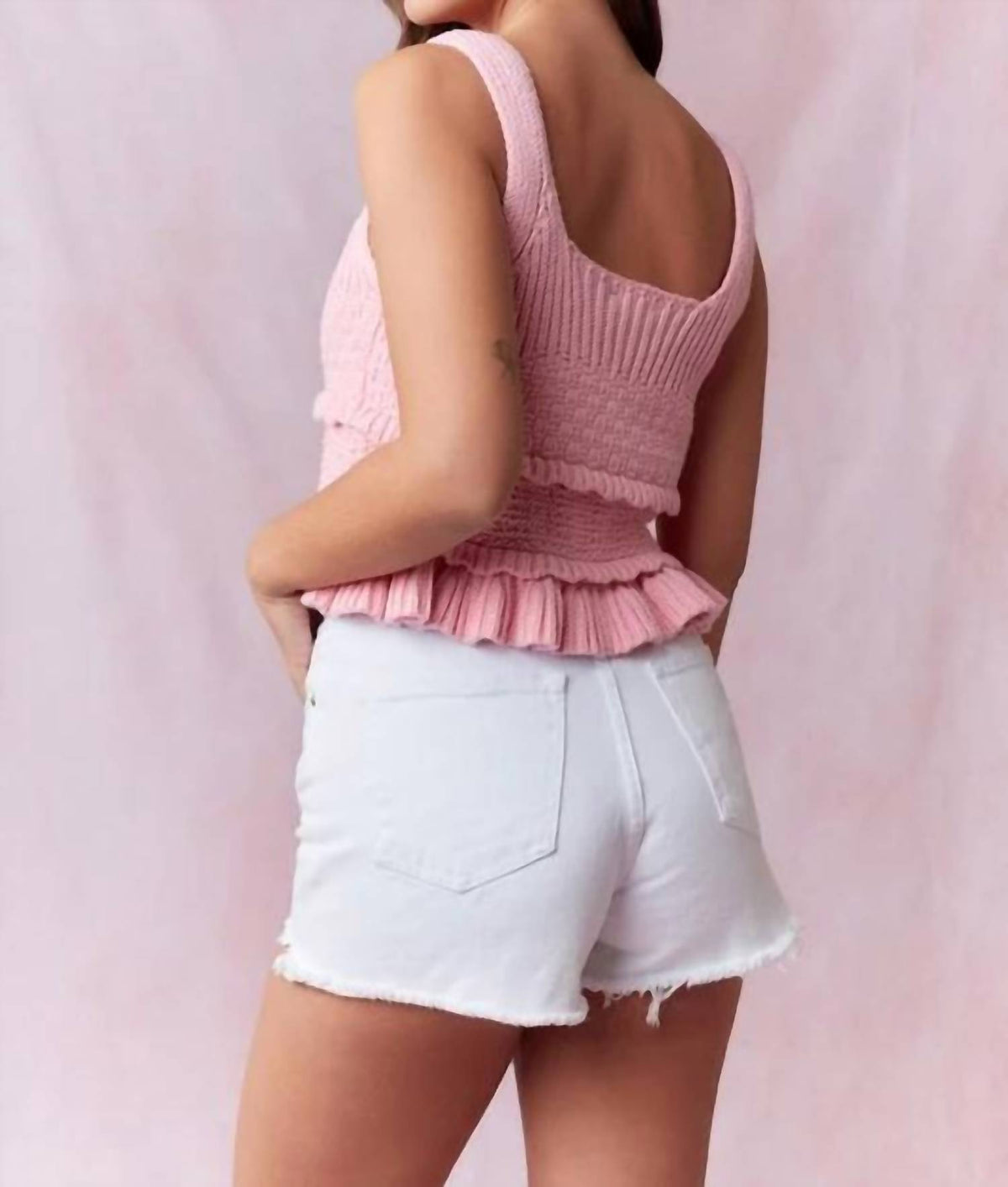 Peach Love - Ruffle Detail Heavy Crochet Tank Top