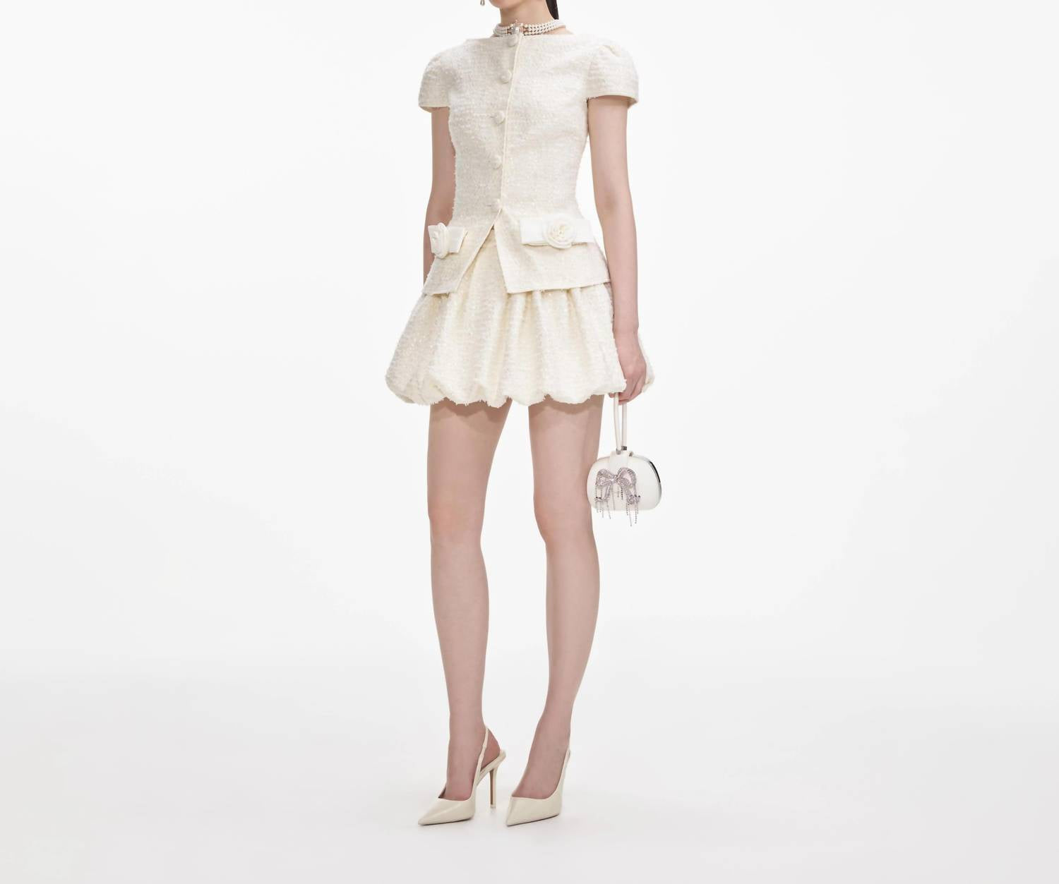 Self-Portrait - Boucle Bow Mini Dress