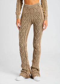 SER.O.YA Cayenne Cable Knit Flare Pants in washed tan - women's pants