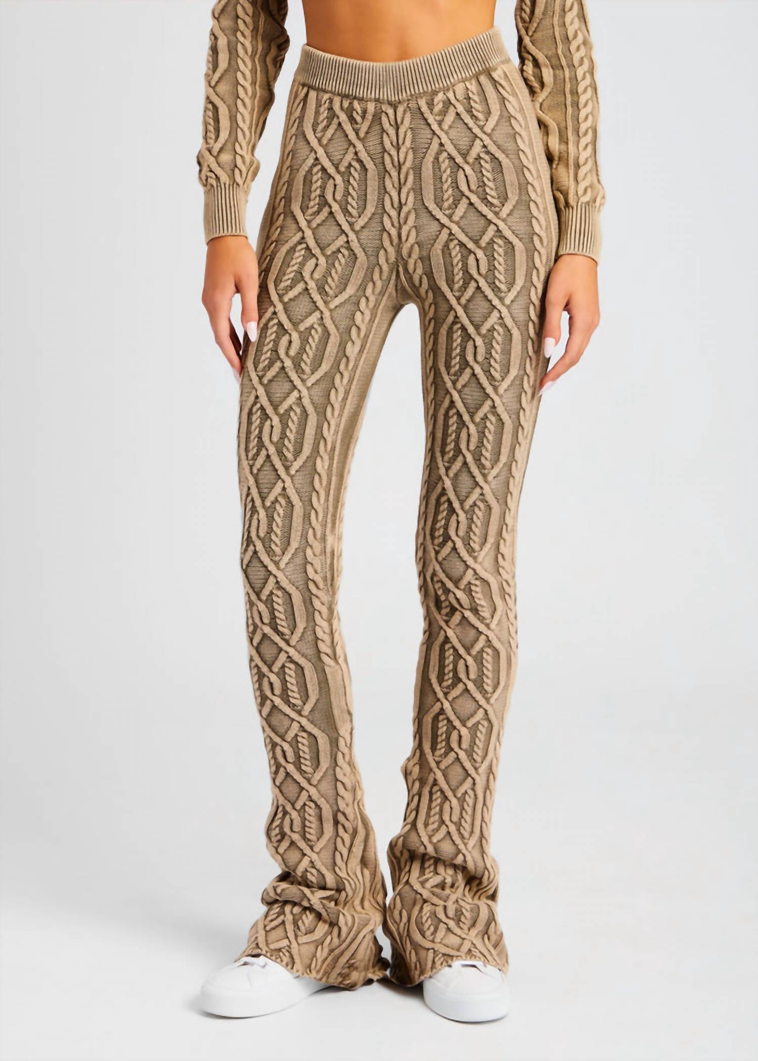 SER.O.YA Cayenne Cable Knit Flare Pants in washed tan - women's pants