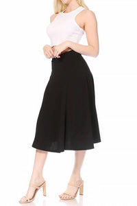 Moa Collection - Women's Solid Flared Lightweight Long Midi A-line Skirt