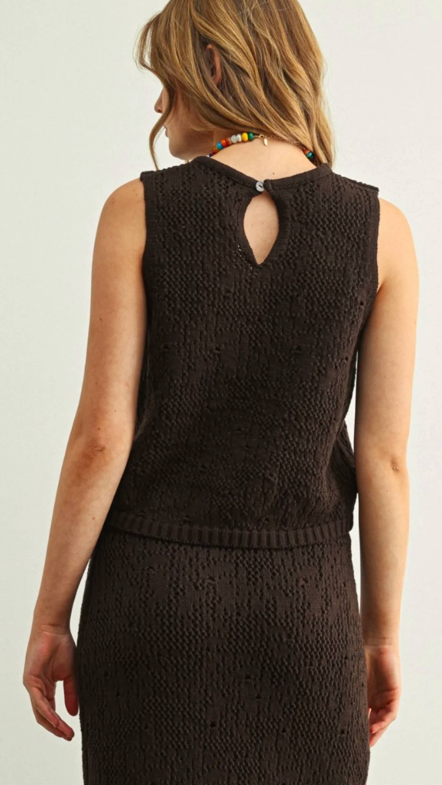 Miou Muse - Crochet Knit Top And Skirt Set