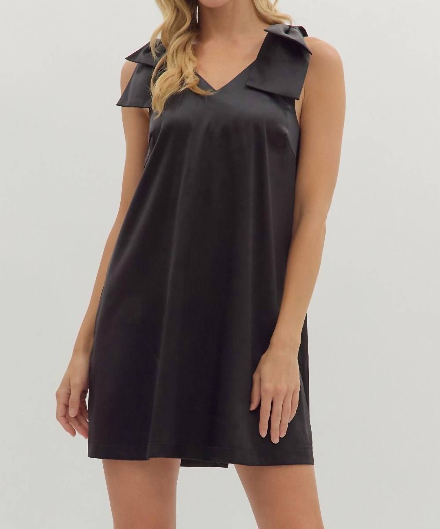 entro Tied With Grace Bow Dress in black - women's dress