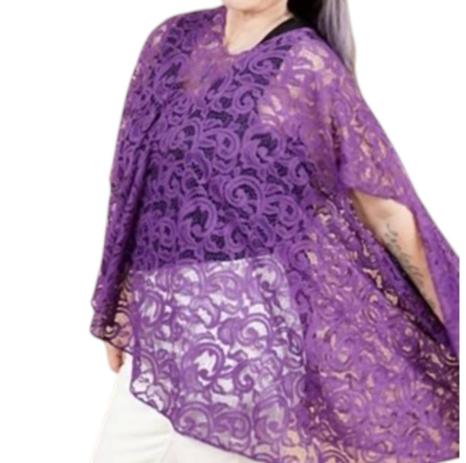 SHAWL DAWLS Delecate Lace Shawl in purple - women's scarf - detail view