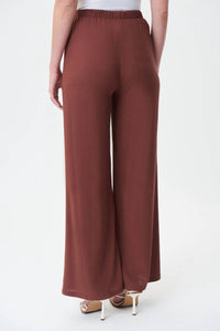 Joseph Ribkoff Shirred Woven Pull On Wide Leg Pants in brown - women's pants - detail view