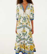 Farm Rio - Emily Floral Tapestry Drawstring Midi Dress