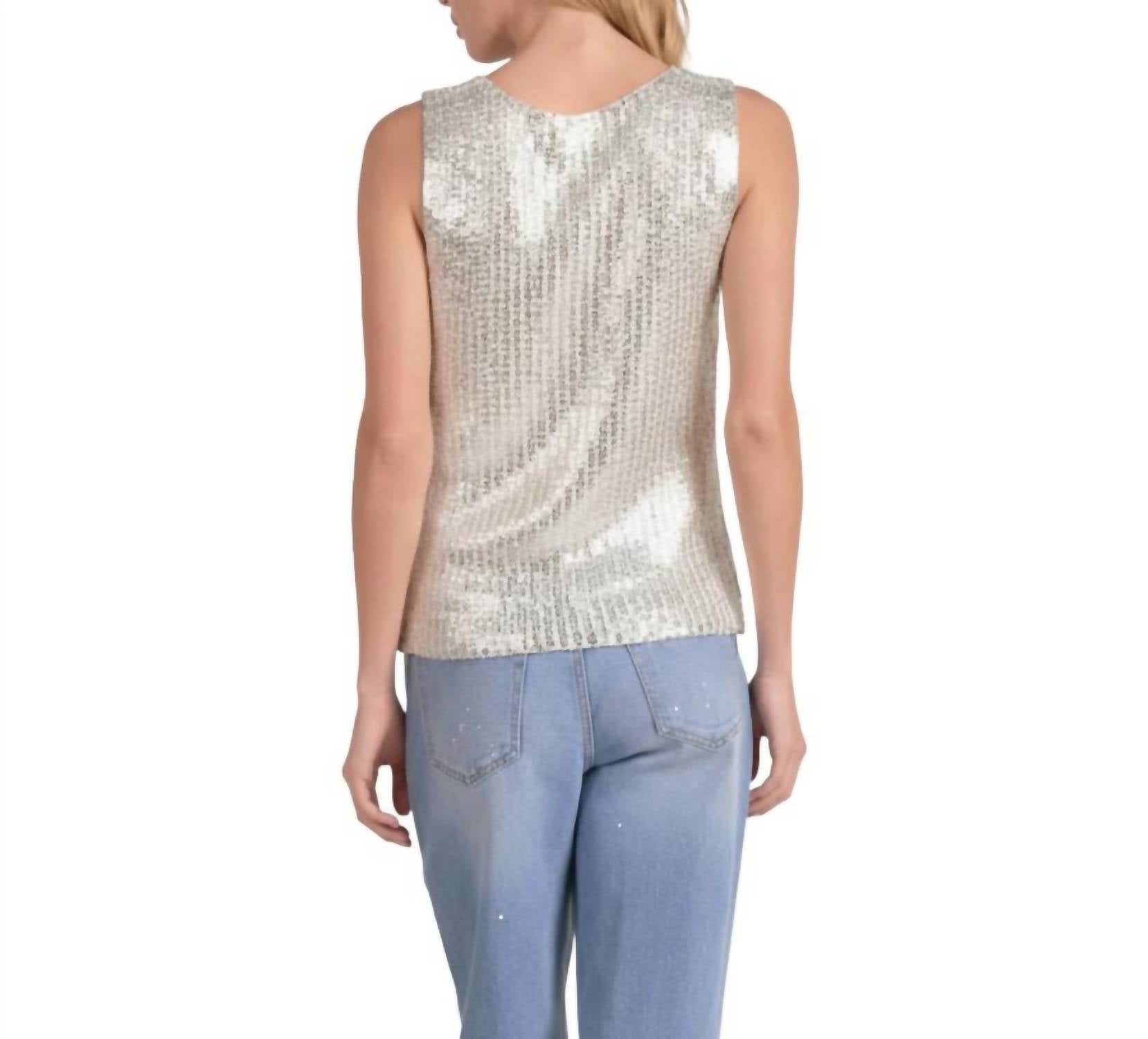 Elan - Metallic Crewneck Sleeveless Sweater