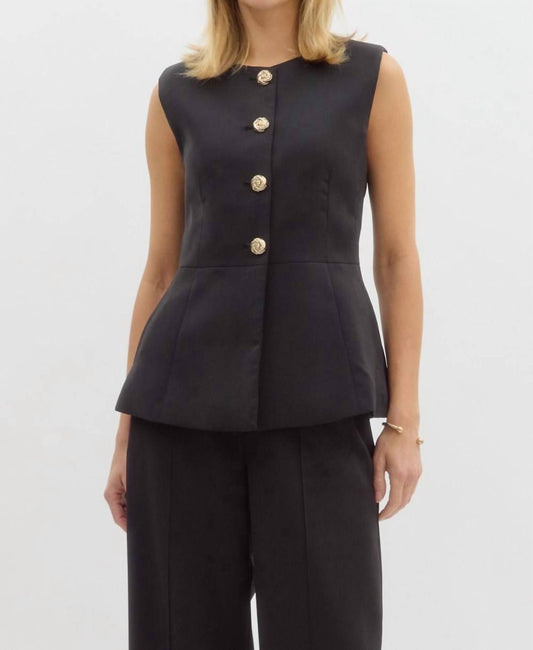 Entro - Sleeveless Button-front Peplum Suit