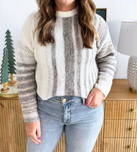 PINCH Contrast Trim Striped Sweater in ivory brown multi - women's sweater