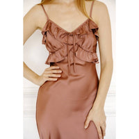 Storia - Women's Satin Ruffled Slip Midi Dress