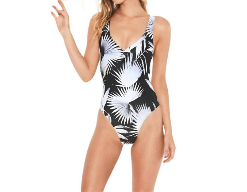 L*SPACE Shadow Palm Ricki One Piece Swimsuit in black white - women's swimwear