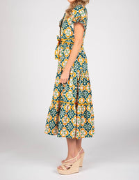 Sincerely Ours Lena Clementine Tile Maxi Dress in teal bright orange - women's dress - alternate view