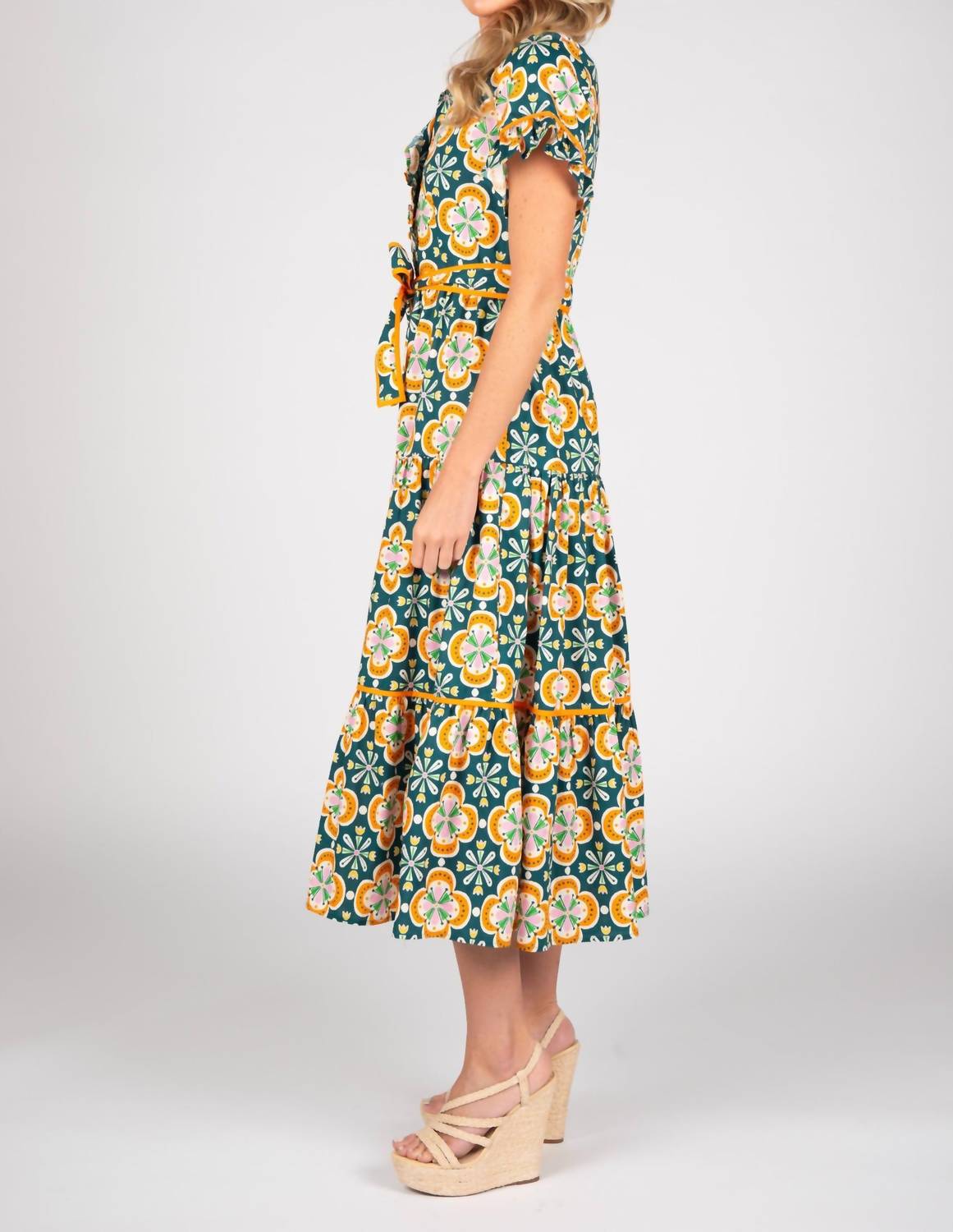 Sincerely Ours Lena Clementine Tile Maxi Dress in teal bright orange - women's dress - alternate view