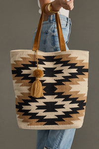 Panache Apparel Women's Aztec Cotton Tote in cream black tan - women's bag