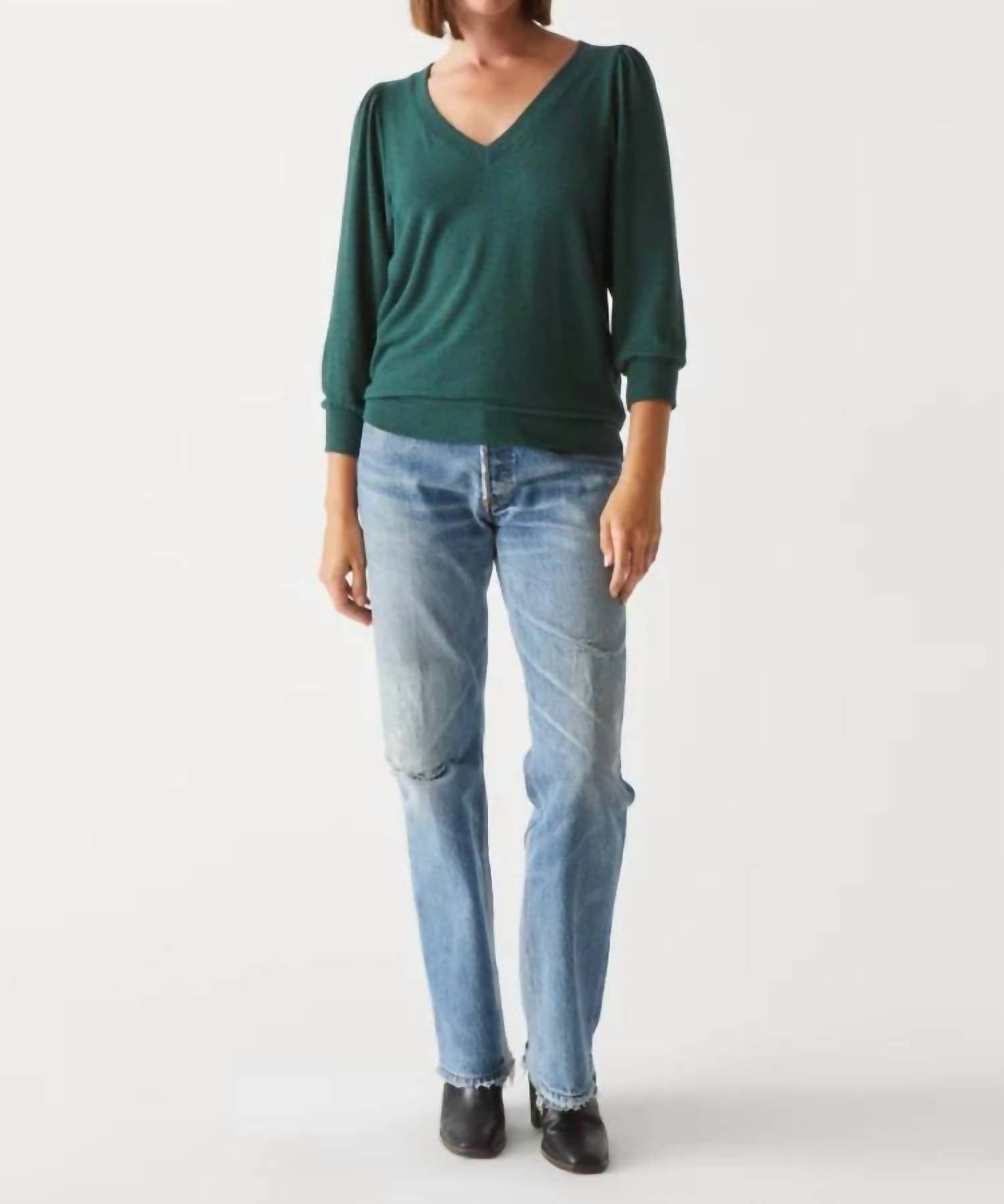 Michael Stars - Gabriella V Neck 3/4 Sleeves Sweatshirt